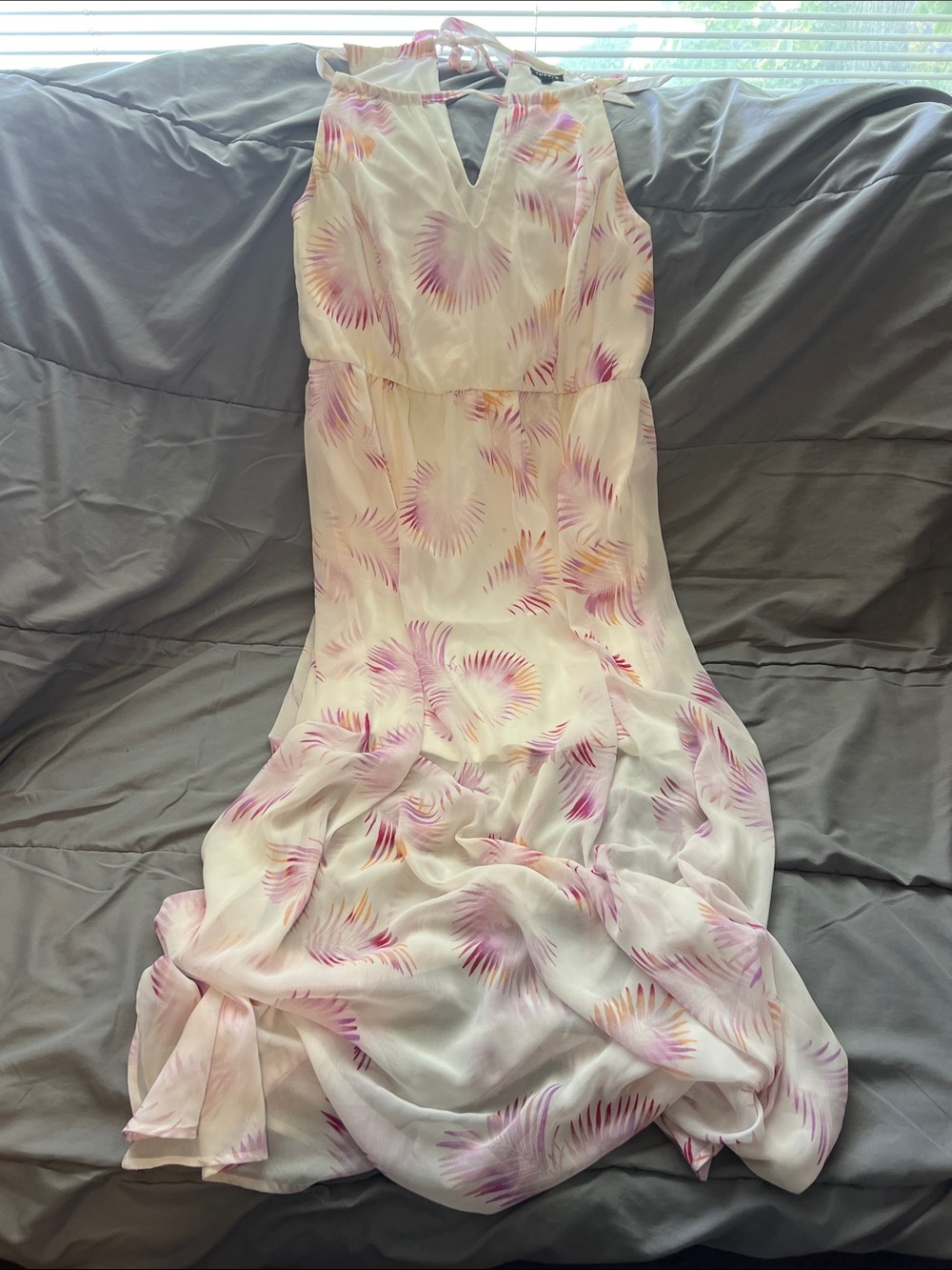 Torrid size 0 Lightweight White Halter Sundress with Pink Floral Accents